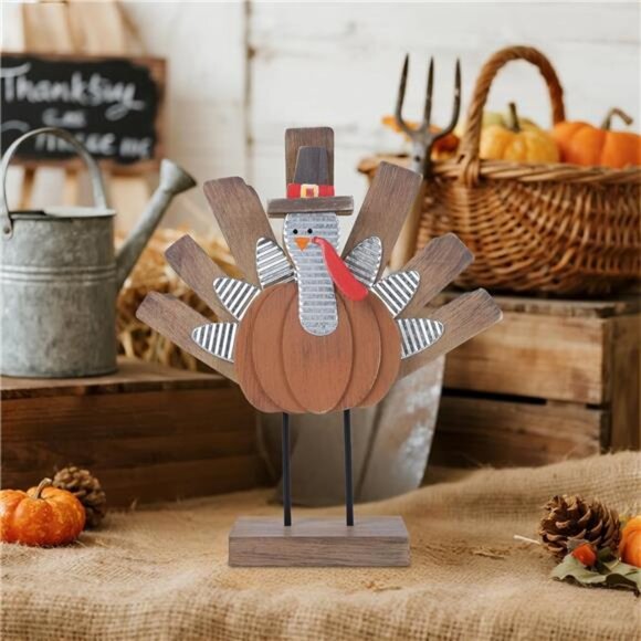 Thanksgiving Turkey Decoration, Wooden Indoor Standing Tabletop Turkey Decor - Picture 4 of 8